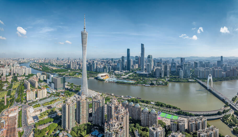 Vista panorâmica do skyline da moderna cidade de Guangzhou, na China
