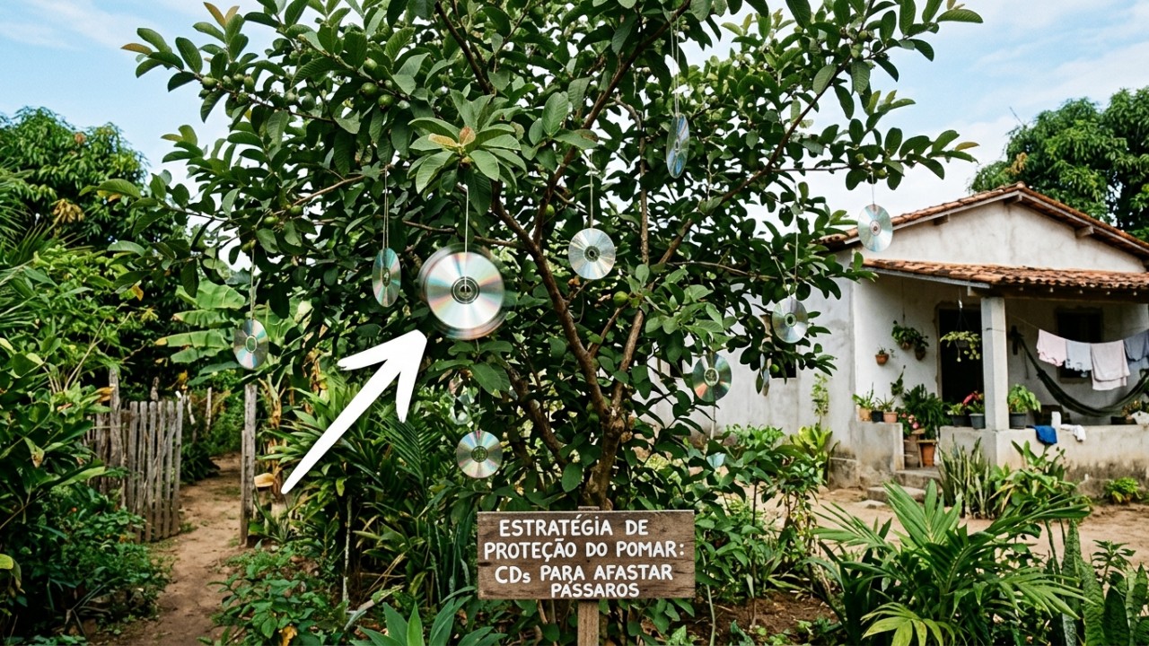 Reflexos solares gerados pelos discos em movimento afastam pássaros de forma sustentável. – Imagem gerada por IA