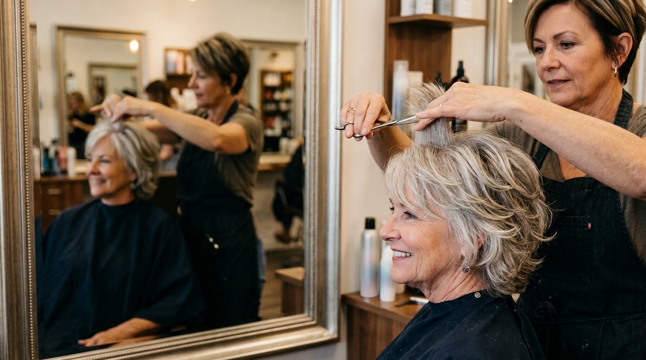 O volume concentrado na parte superior cria uma linha mais vertical no penteado.