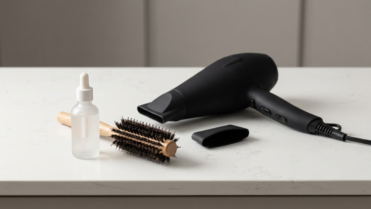 A escova modelada substitui a chapinha para garantir fios alinhados e com movimento natural. – Imagem gerada por IA