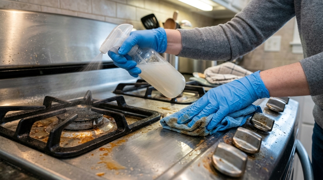 Essa mistura pode ser aplicada em superfícies como fogão, forno, azulejos, coifa e até panelas com sujeira resistente
