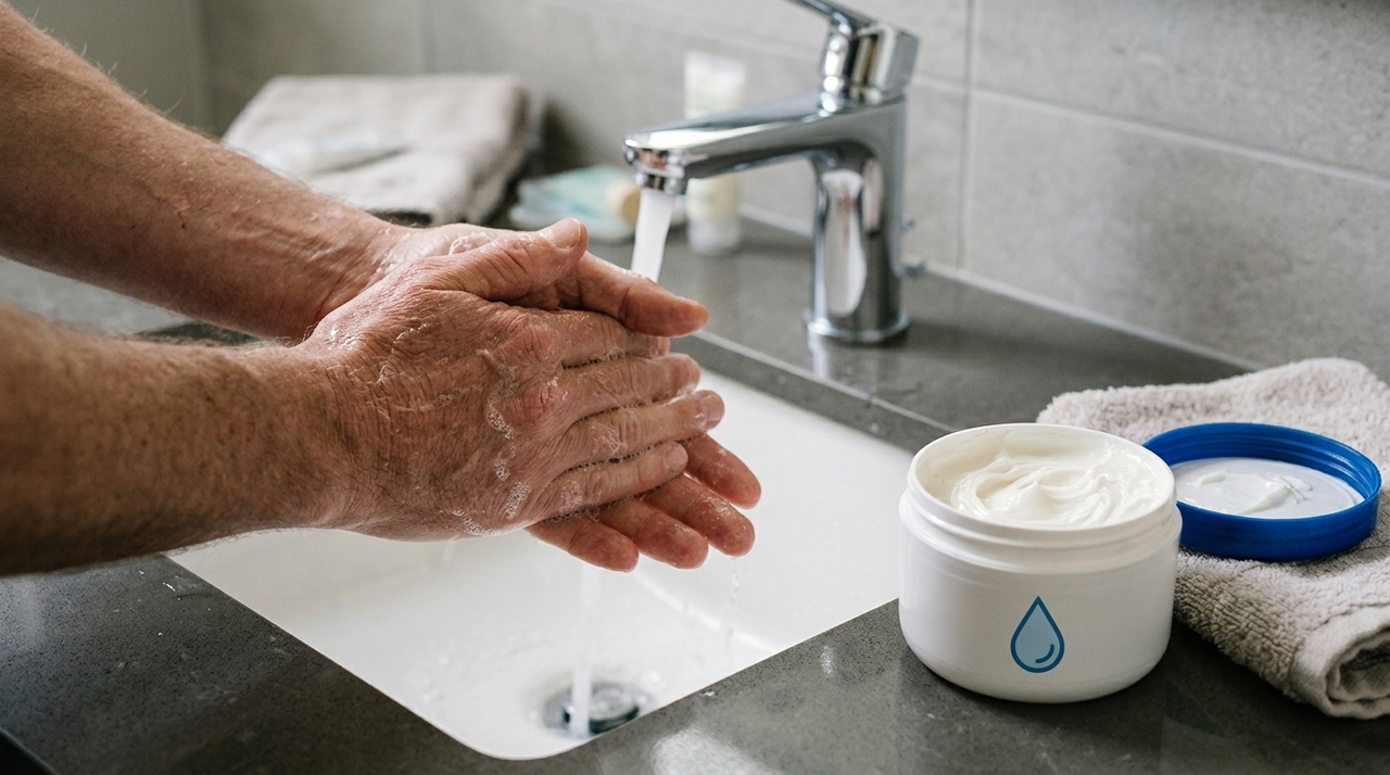 A água muito quente pode dissolver e remover com maior intensidade os óleos naturais que protegem a superfície das mãos.