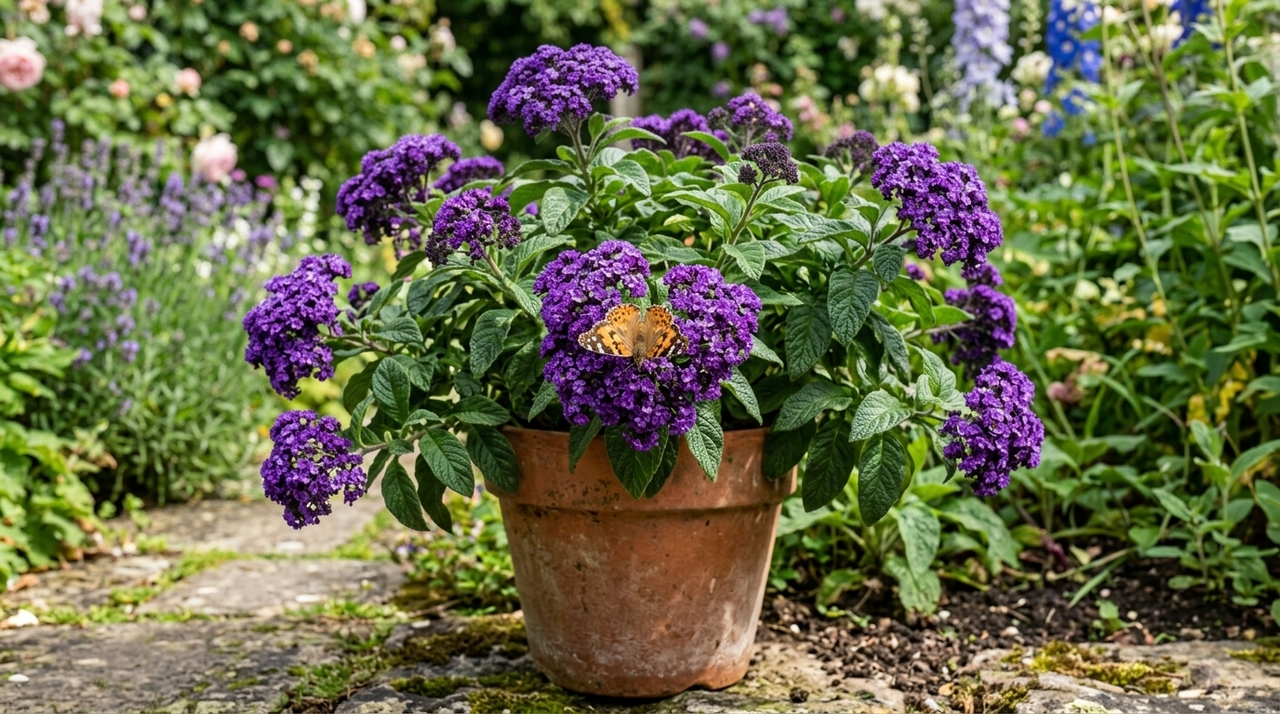 O perfume marcante do heliotrópio não encanta apenas quem passa pelo jardim.