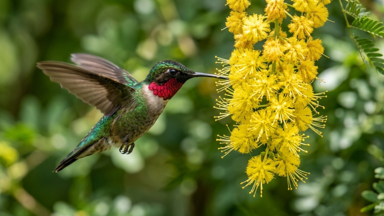 A acácia imperial transforma quintais ensolarados com sombra e flores vibrantes. – Imagem gerada por IA