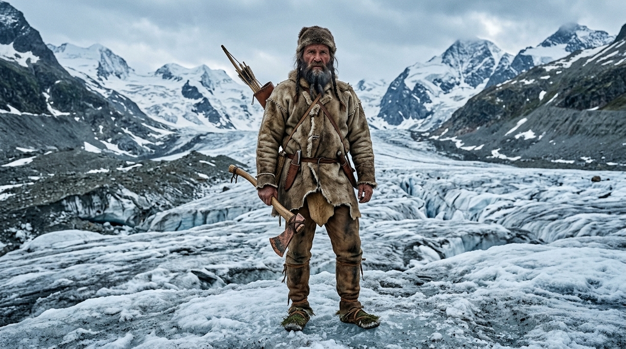 Ötzi foi encontrado a cerca de 3.200 metros de altitude, próximo à fronteira entre Itália e Áustria.