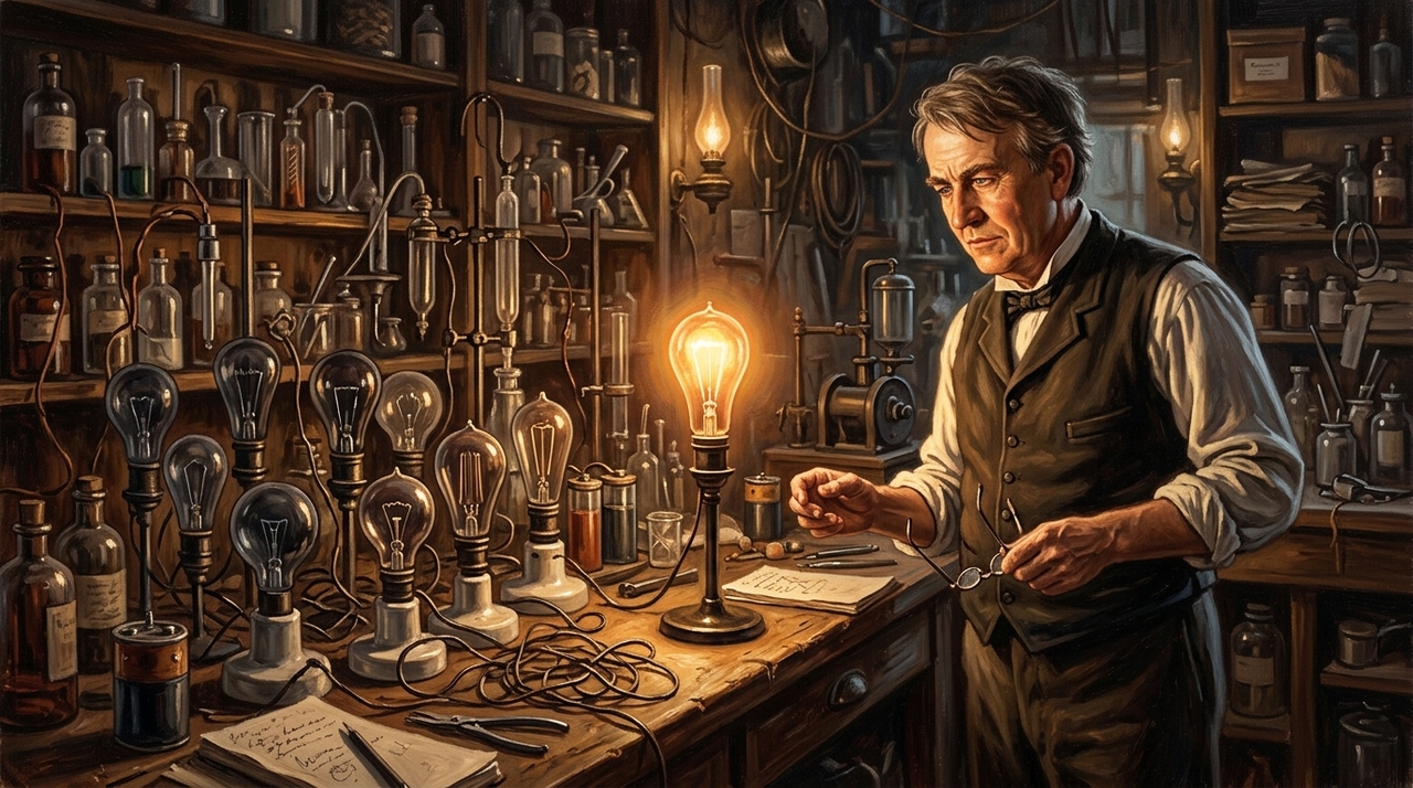 A trajetória de Thomas Edison reuniu pesquisas sobre iluminação, som, comunicação e imagens em movimento.
