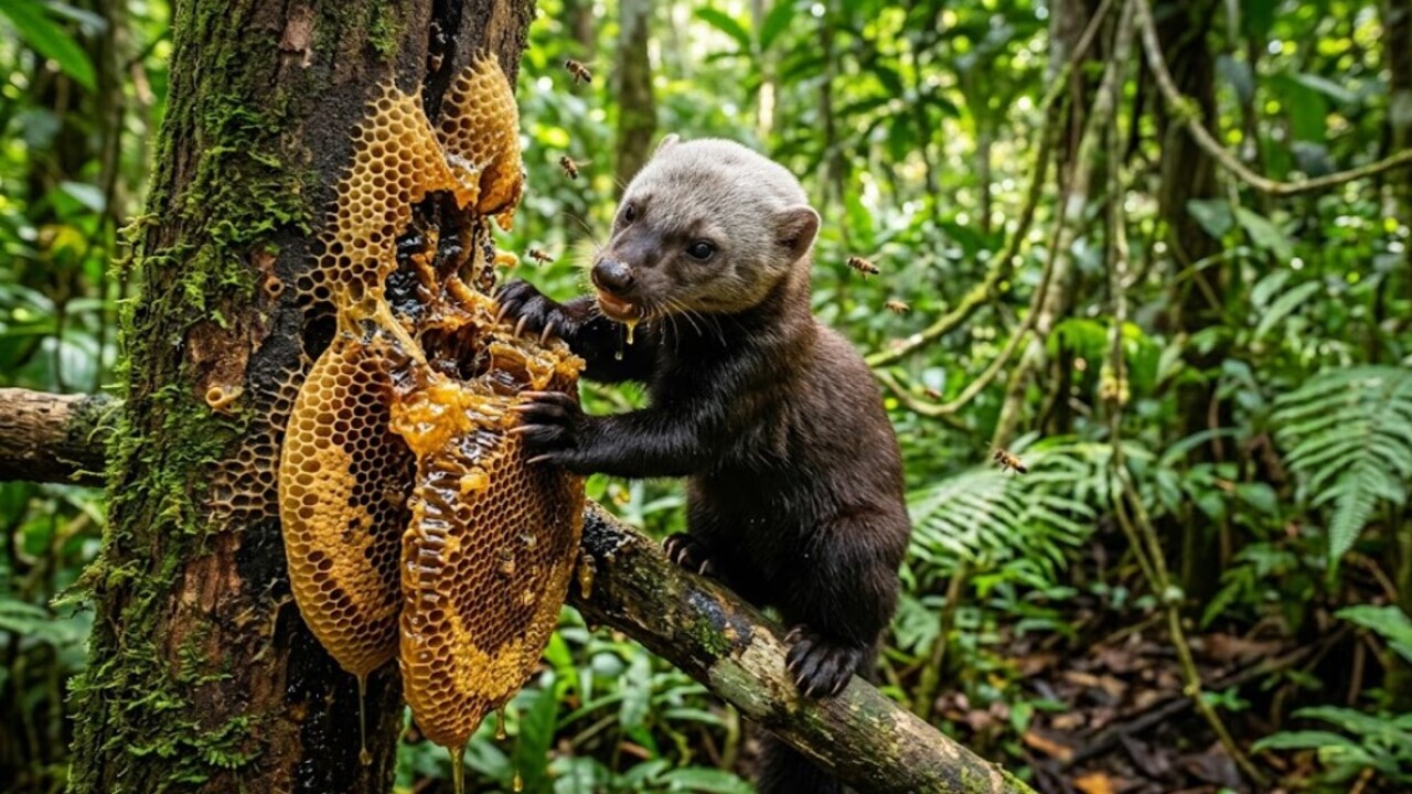 A irara chama a atenção pelo comportamento curioso de localizar colmeias de abelhas nativas sem ferrão e consumir praticamente tudo o que encontra, desempenhando um papel importante no equilíbrio das florestas tropicais