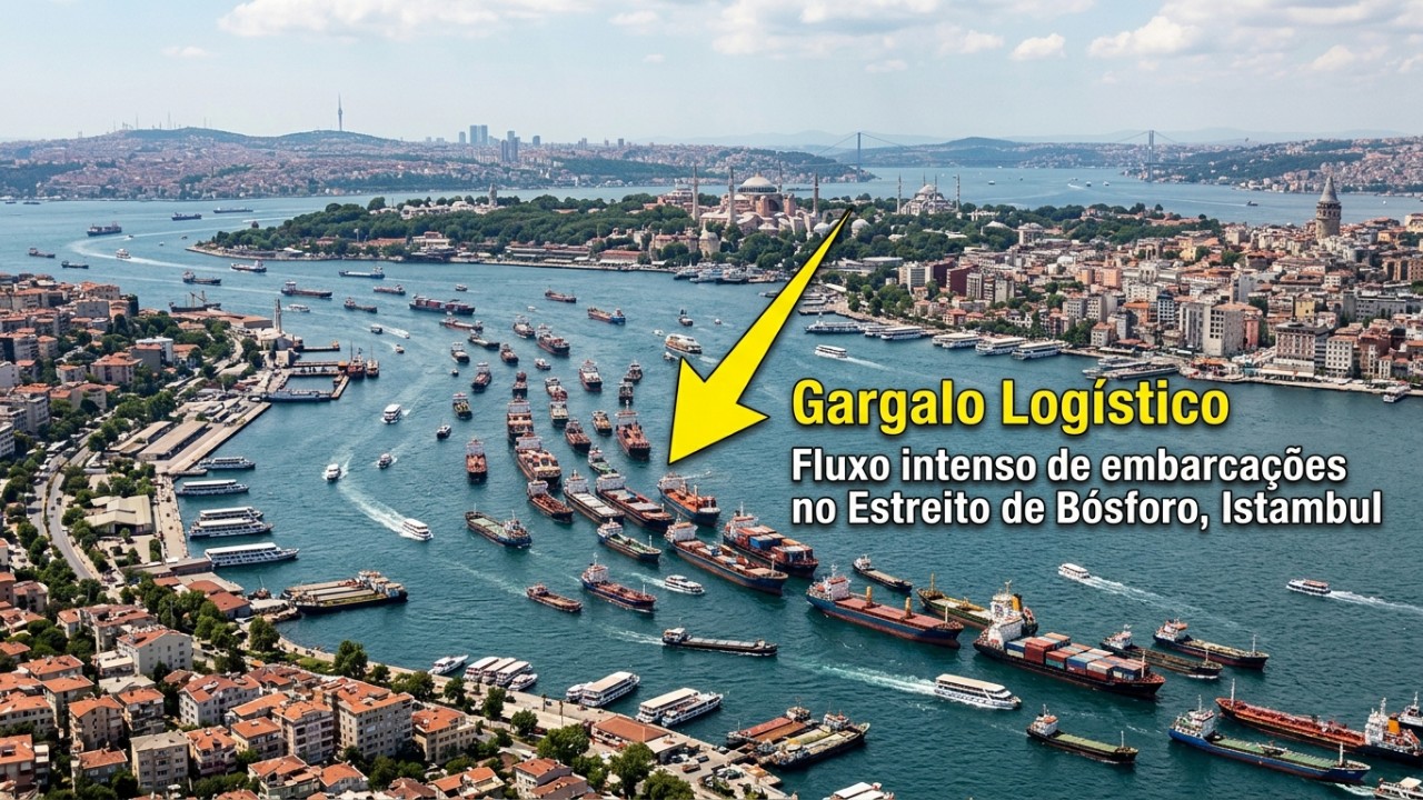 O novo canal artificial busca aliviar o intenso fluxo de embarcações no Bósforo e impulsionar a economia turca. – Imagem gerada por IA