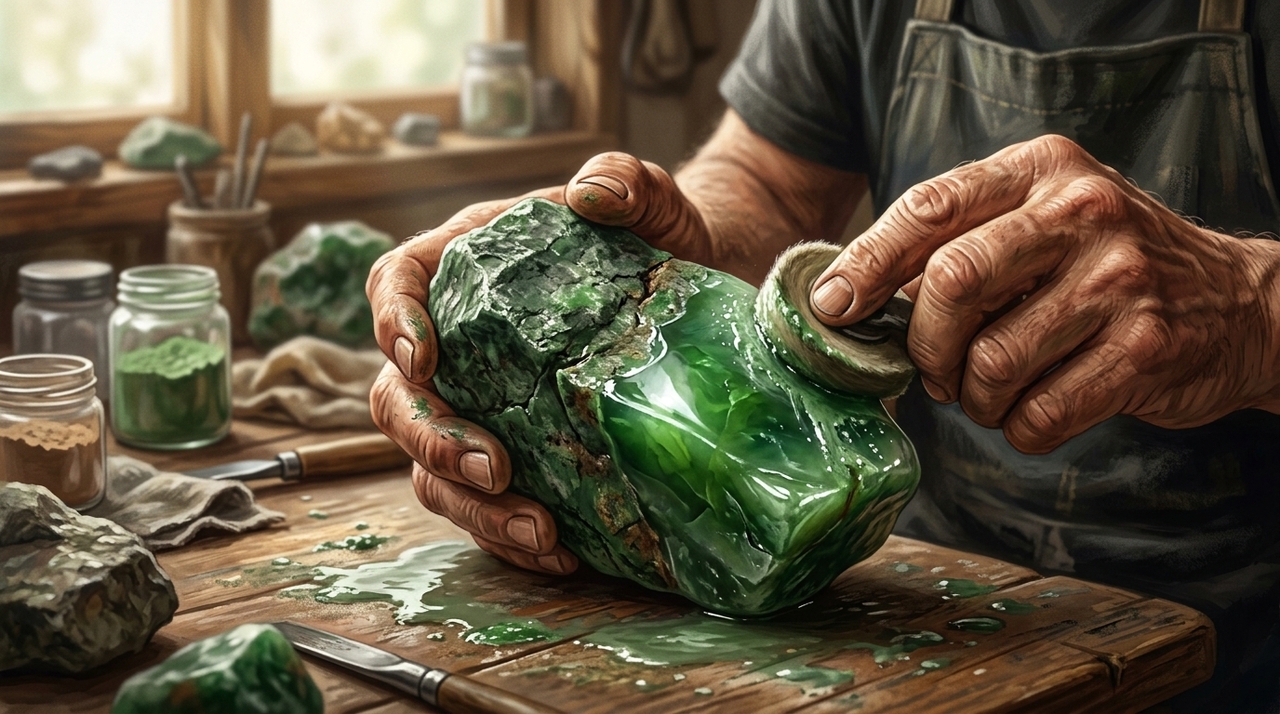 O jade foi associado por séculos a prestígio, virtude, beleza e permanência na cultura chinesa, aparecendo em objetos rituais, ornamentos e imagens de nobreza.