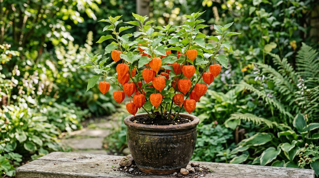 A lanterna japonesa pertence ao gênero Physalis e se destaca pela estrutura inflada que envolve o fruto, lembrando uma pequena lanterna de papel