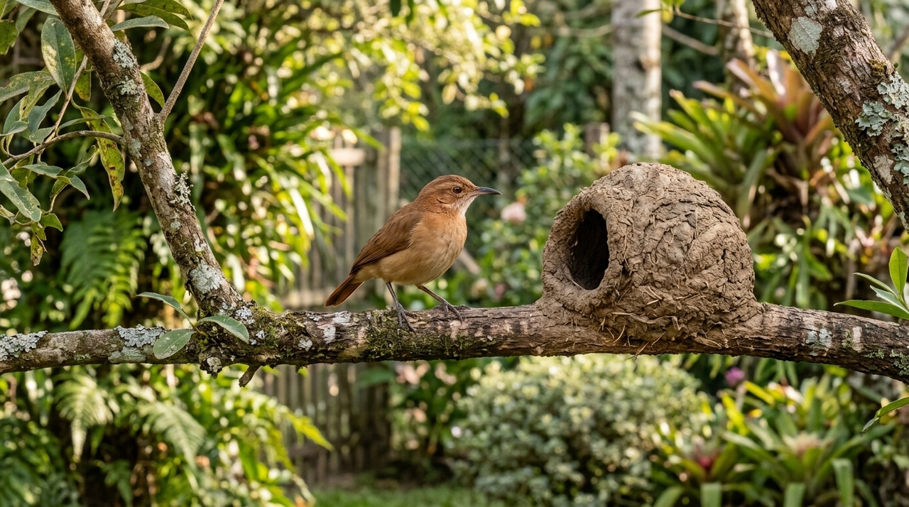 O Furnarius rufus mistura barro úmido com palha, gravetos, fibras vegetais e outros materiais encontrados no ambiente.