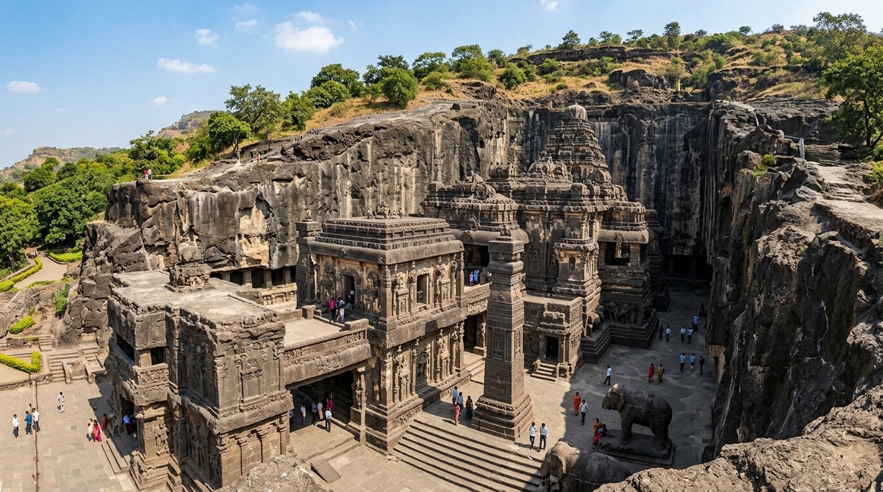 Localizado no complexo de cavernas de Ellora, na Índia, o Templo de Kailasa é considerado um dos maiores monumentos monolíticos do planeta.