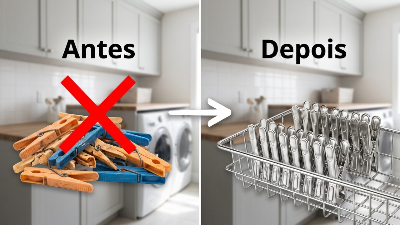 Prendedores de aço inox garantem maior durabilidade e resistência na secagem das roupas. – Imagem gerada por IA