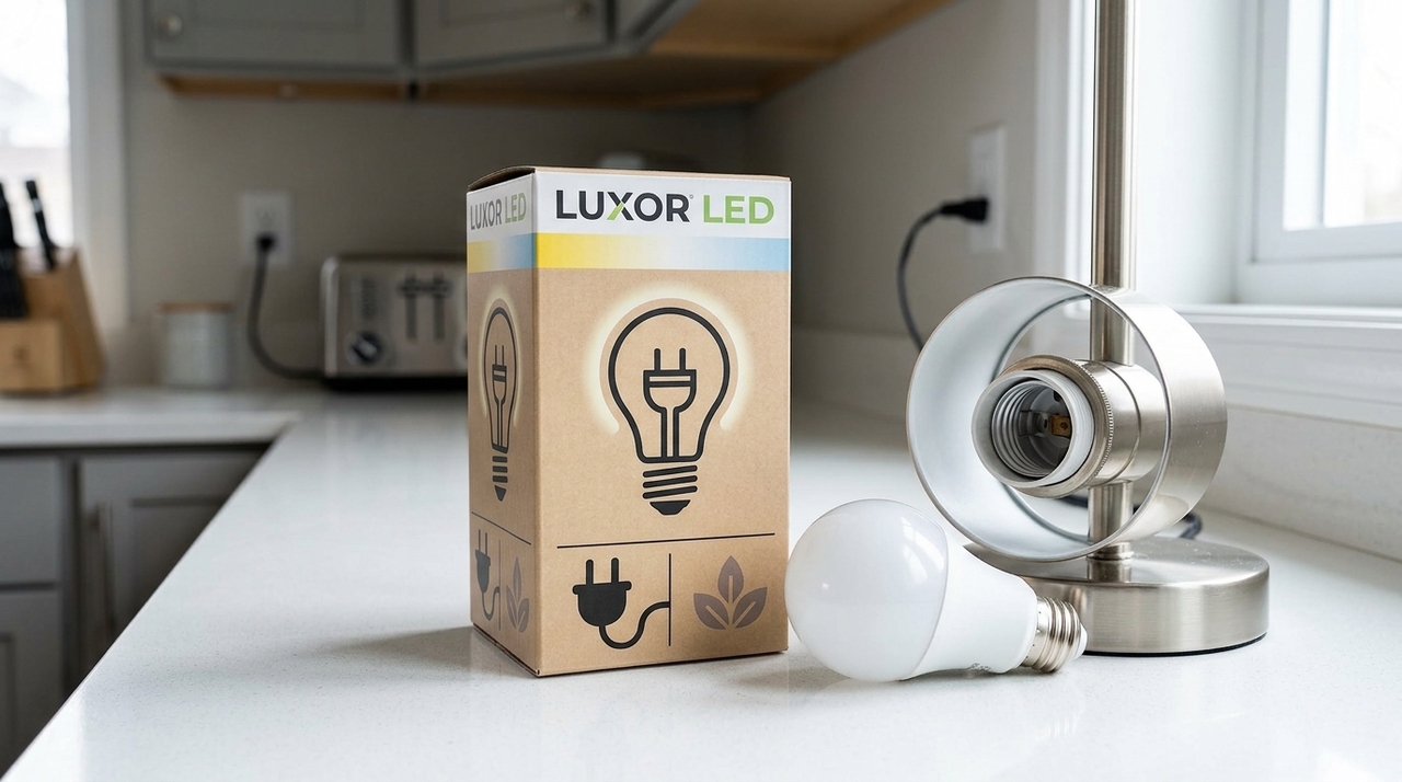 A embalagem deve informar tensão, potência, fluxo luminoso e eficiência luminosa, dados importantes para evitar escolhas inadequadas.