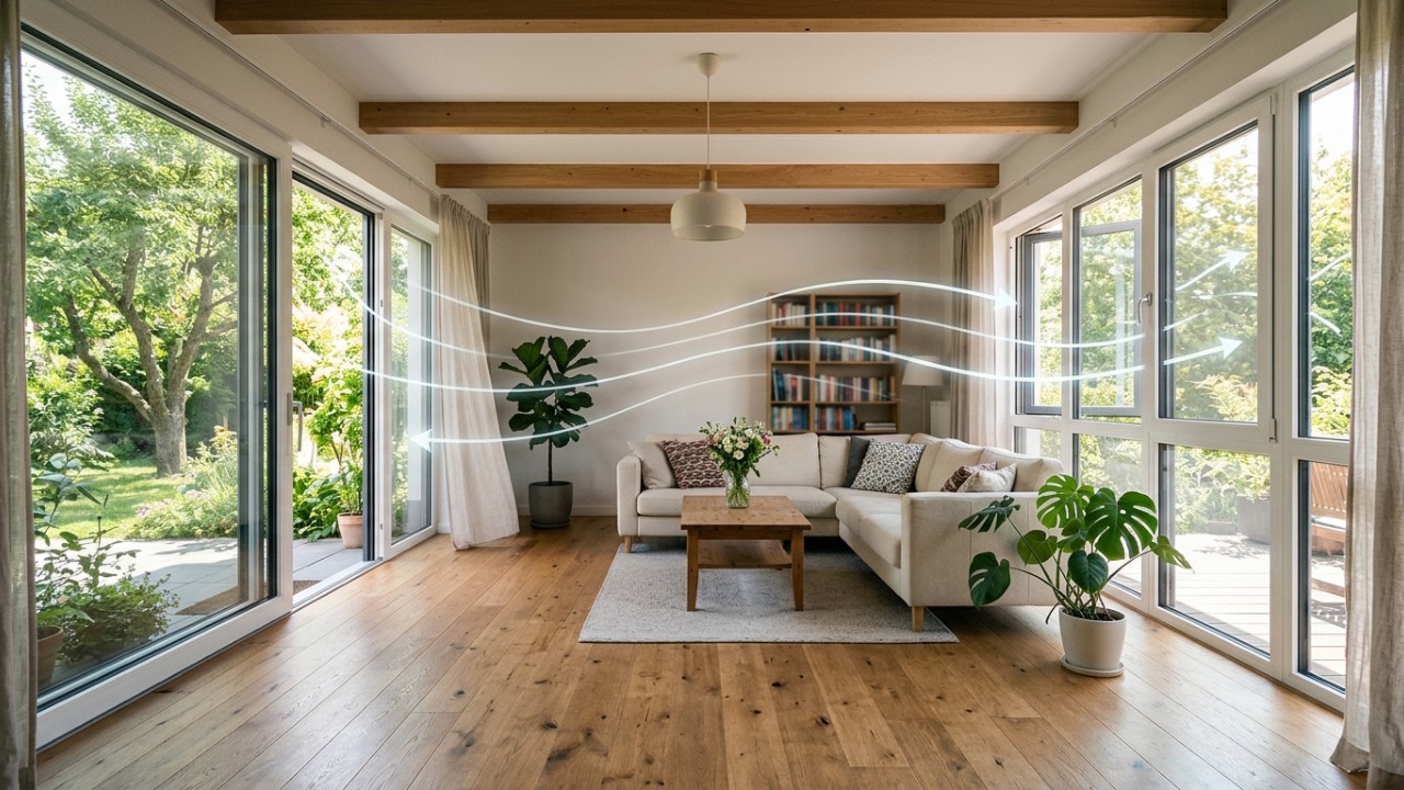 A renovação controlada do ar garante ambientes residenciais mais saudáveis e confortáveis. – Imagem gerada por IA