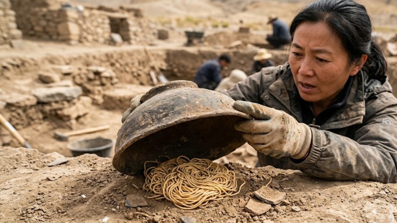 Um macarrão de 4.000 anos foi preservado de forma impressionante após arqueólogos encontrarem uma tigela virada sobre os fios em um sítio da China