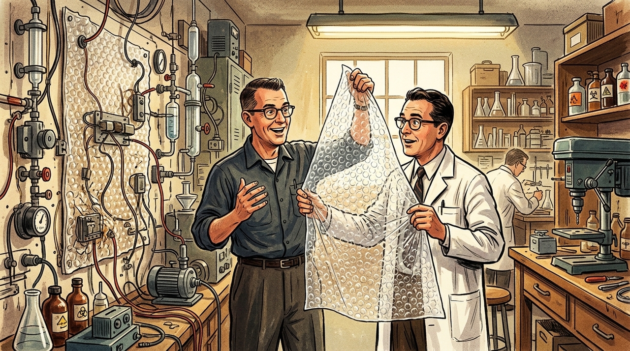 Em 1957, os inventores Alfred Fielding e Marc Chavannes buscavam criar um papel de parede moderno, feito de plástico texturizado e fácil de limpar.
