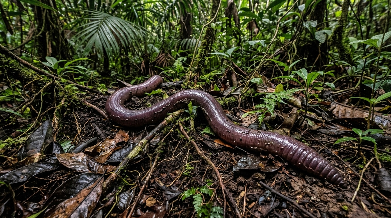 As minhocas gigantes da Amazônia, do gênero Rhinodrilus, podem alcançar até dois metros de comprimento.