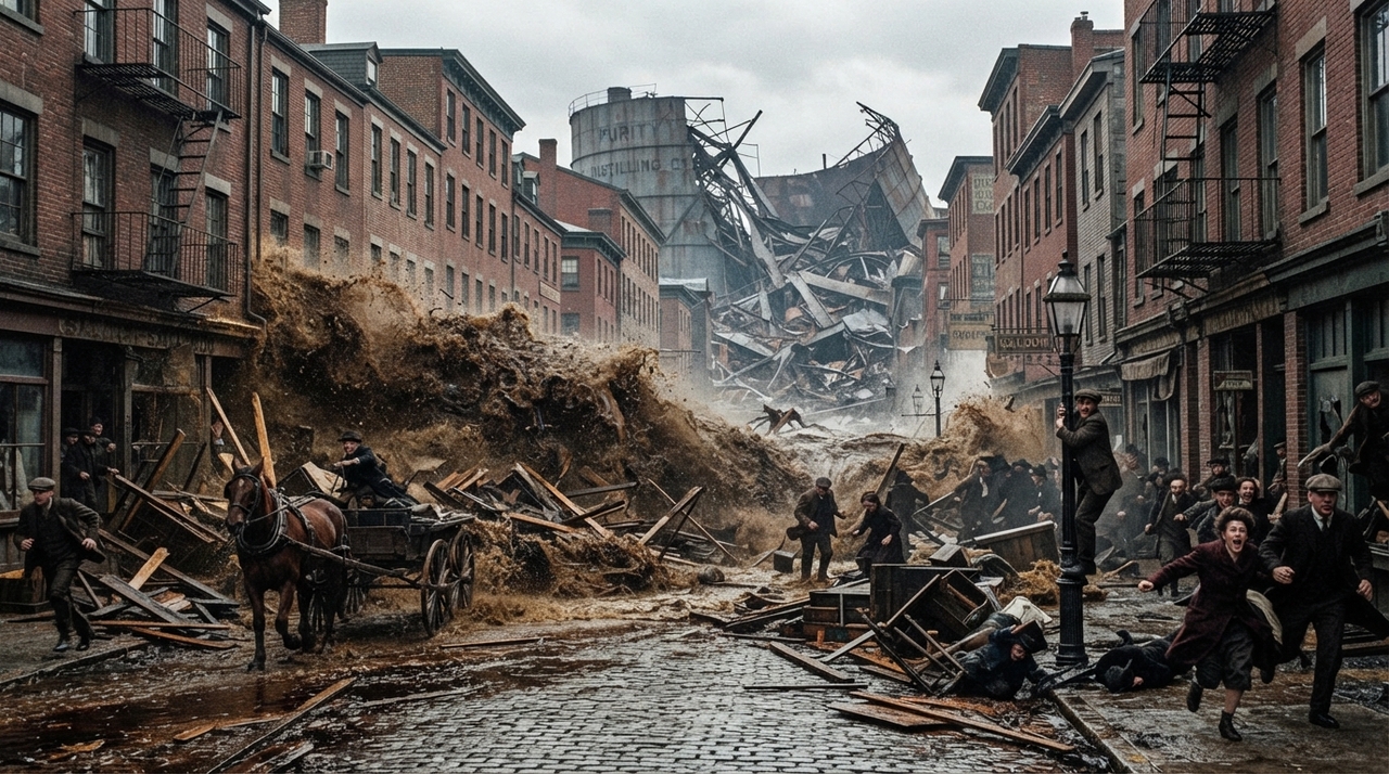 Na tarde de 15 de janeiro de 1919, um enorme tanque de armazenamento rompeu-se no bairro de North End, em Boston, nos Estados Unidos.
