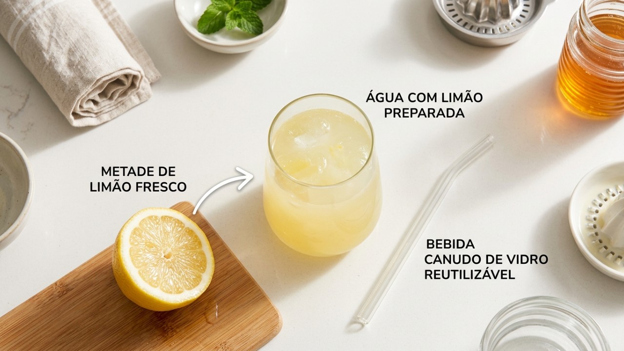 O consumo de água com limão em jejum auxilia na saciedade e no controle de peso de forma natural. – Imagem gerada por IA