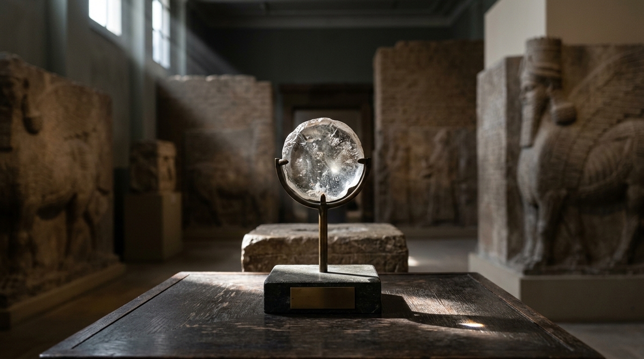 A Lente de Nimrud foi descoberta em 1850 durante escavações do antigo palácio de Nimrud, na atual região do Iraque.