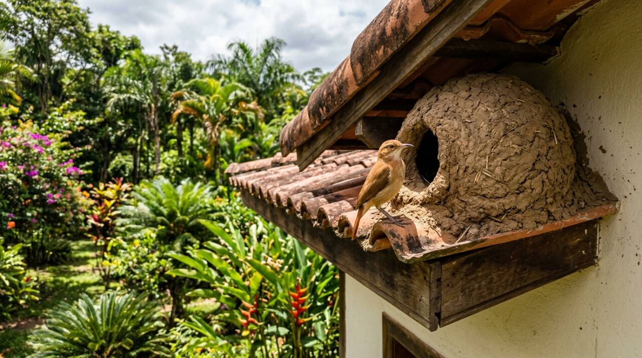 O ninho de barro é construído aos poucos, com barro argiloso, palha e outros materiais naturais que ajudam a dar liga