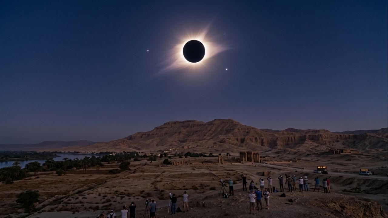 Eclipse solar total de 2027 terá até 6 minutos e 23 segundos de escuridão.