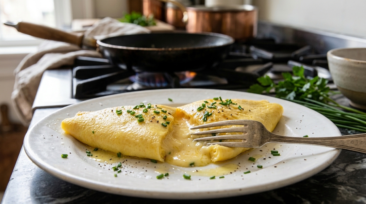 Para uma omelete individual, use 2 ou 3 ovos, uma pitada de sal e nada de leite.