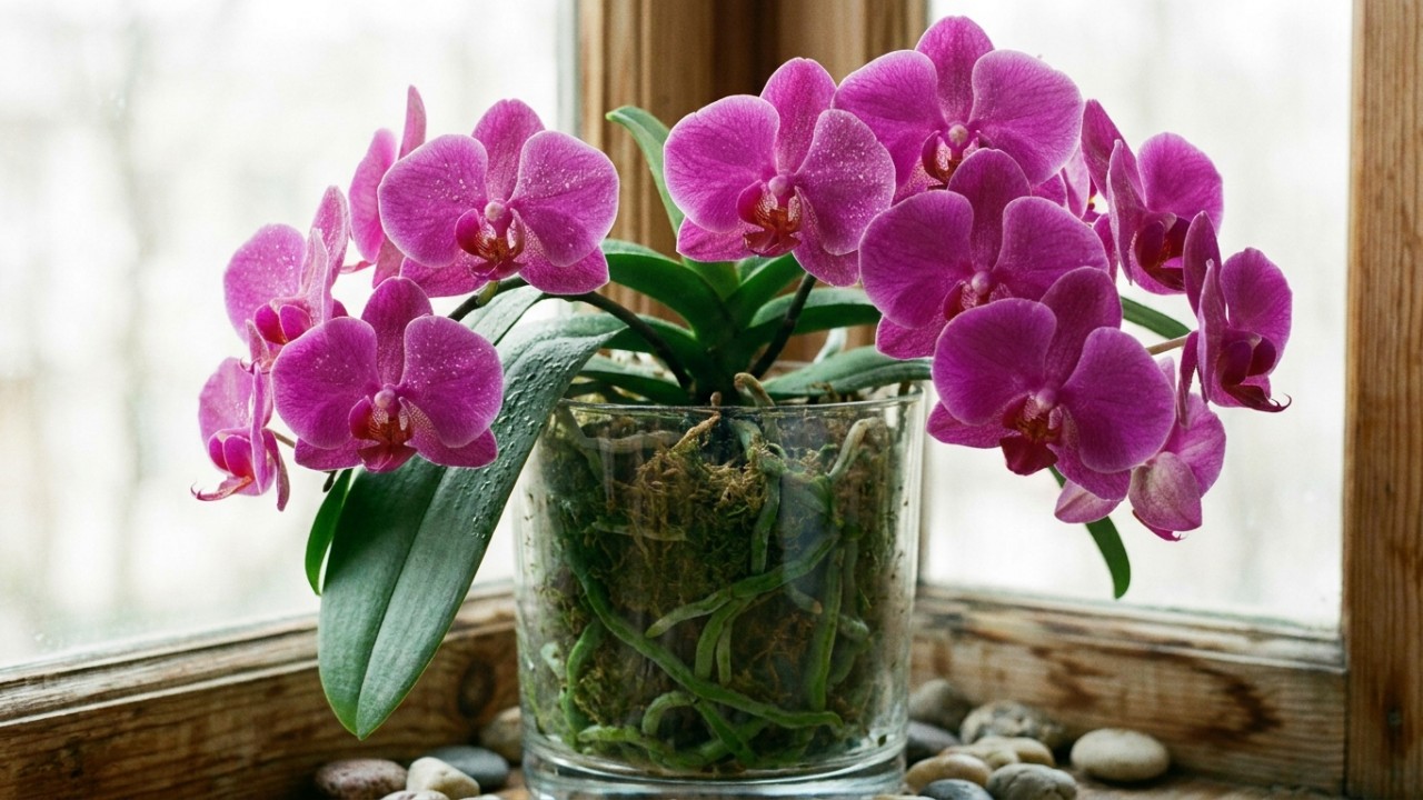 O uso de gelo para regar orquídeas exige cautela devido ao choque térmico nas raízes sensíveis. – Imagem gerada por IA