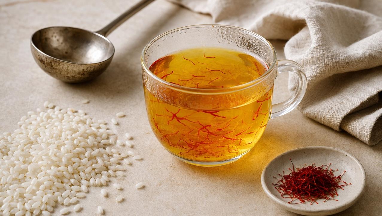 Hidratar o açafrão no caldo melhora cor, aroma e absorção do arroz.