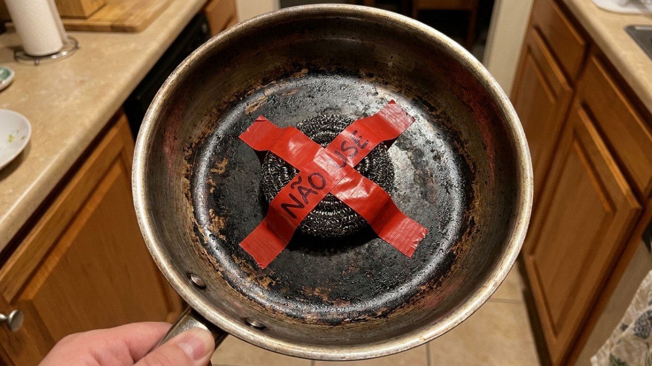 Aprenda o método japonês para limpar panelas queimadas sem esforço e sem riscar o metal. – Imagem gerada por IA
