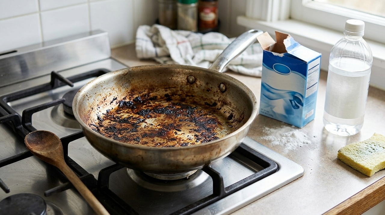 Quando o arroz ou o molho passam do ponto no fogão, o resultado imediato é uma crosta preta difícil de remover
