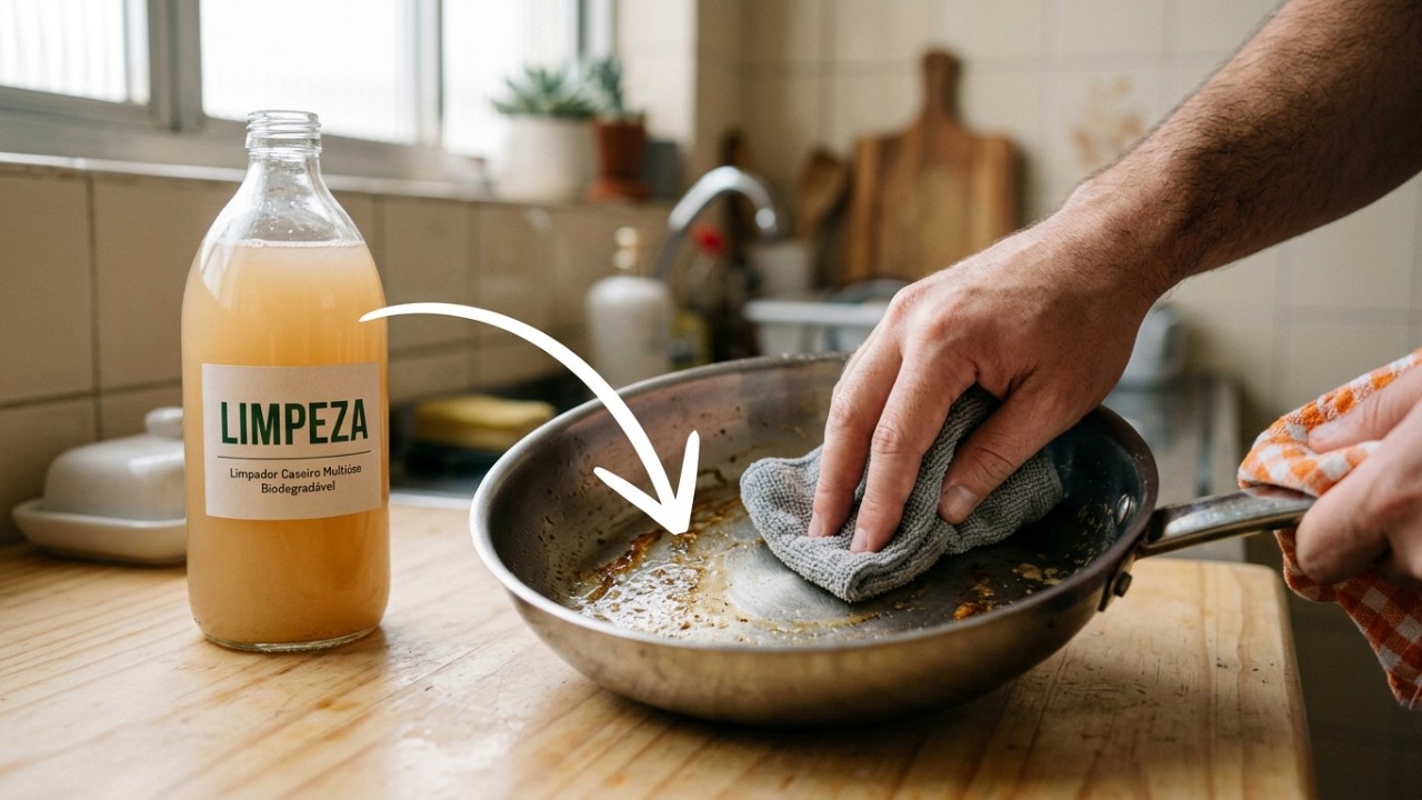 Aprenda a criar um poderoso desengordurante caseiro utilizando cascas de laranja e bicarbonato. – Imagem gerada por IA