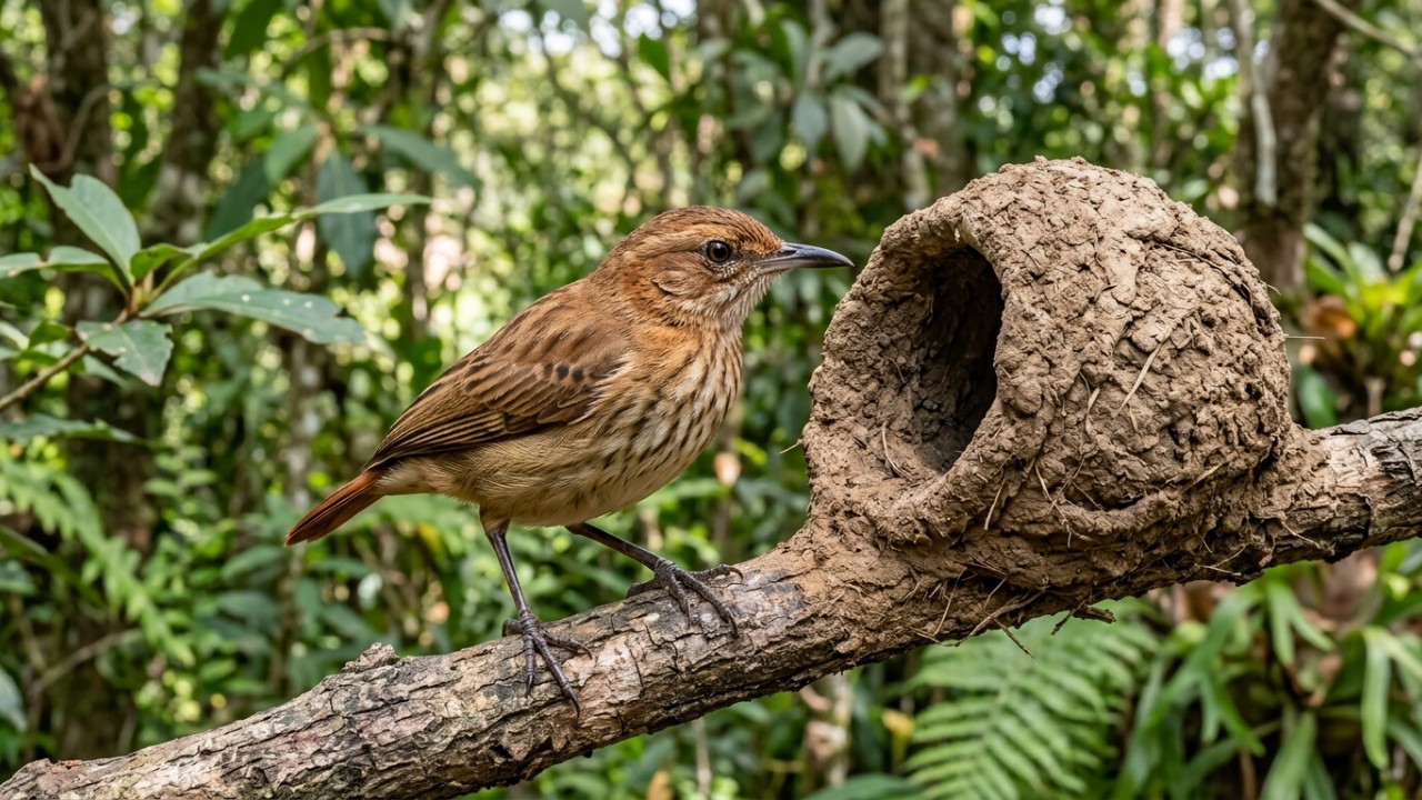 A engenharia natural do joão-de-barro garante isolamento térmico e proteção completa contra tempestades. – Imagem gerada por IA