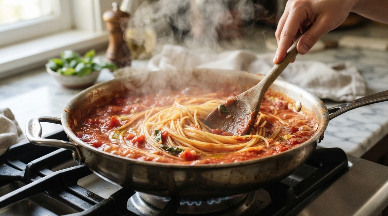 Espaguete, penne, parafuso e outras massas secas podem ser usados, mas o tempo e a quantidade de água mudam conforme o formato e a espessura.