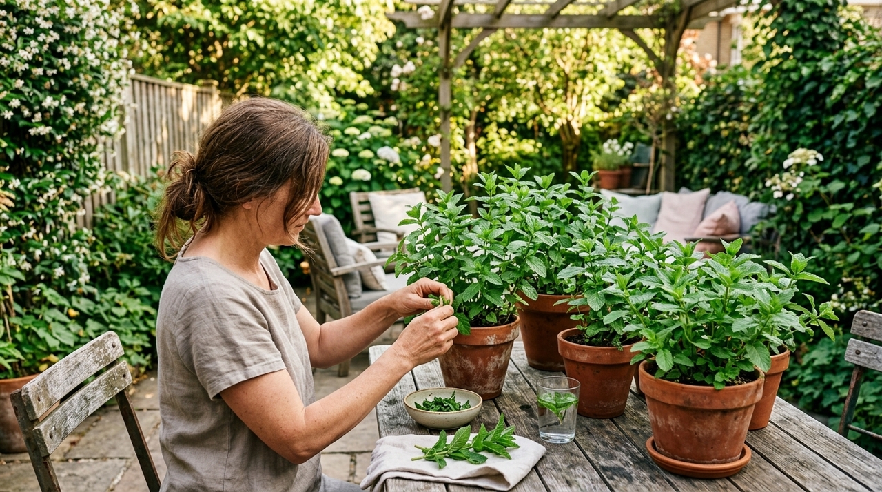 A espécie Mentha × piperita produz óleos essenciais com alta concentração de mentol e mentona em suas folhas.