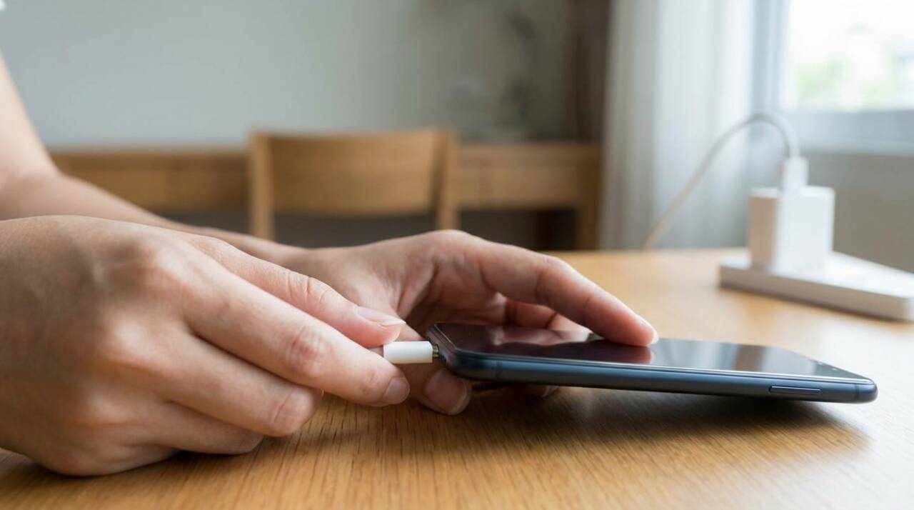 O adaptador transforma e regula a eletricidade da tomada antes de enviá-la ao telefone.