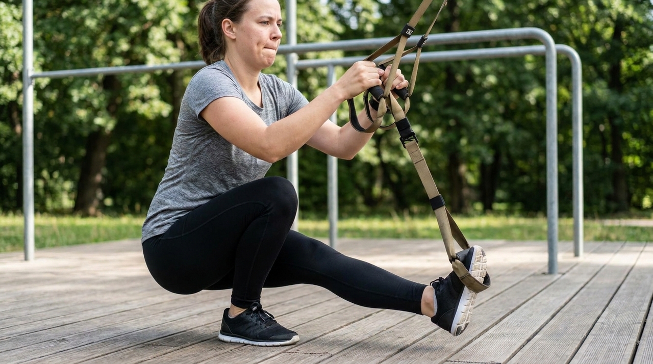 No pistol squat, todo o peso corporal fica apoiado em uma perna, enquanto a outra permanece estendida à frente