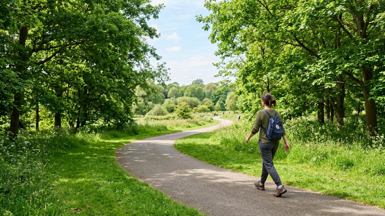 Manter o corpo em movimento com caminhadas leves favorece o equilíbrio do peso de forma gradual. – Imagem gerada por IA