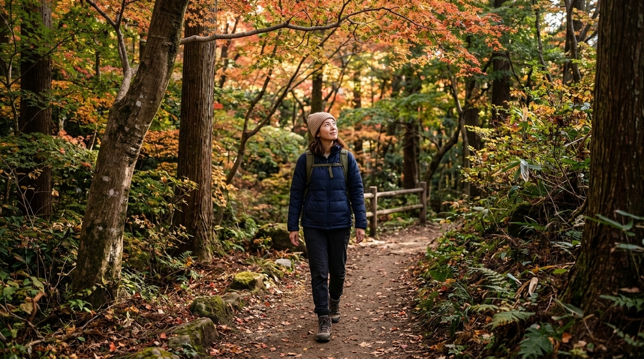 A caminhada japonesa é entendida como uma caminhada tranquila, feita preferencialmente em áreas verdes, com foco na experiência do percurso.