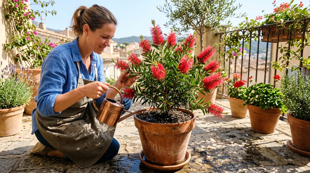 O calistemo deve receber pelo menos seis horas diárias de sol direto para formar uma floração intensa.