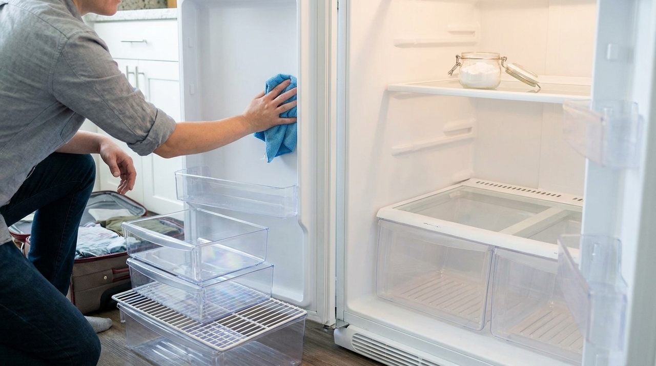Um refrigerador doméstico usado para conservar alimentos e bebidas funciona como armário isolado, com porta feita para manter o frio em seu interior.