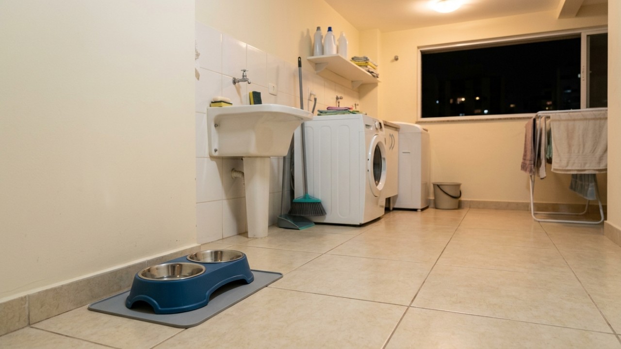 Recolher o comedouro antes de dormir é essencial para evitar a presença de ratos em casa. – Imagem gerada por IA