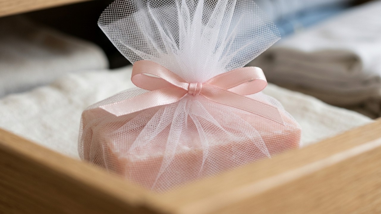 Aproveite restos de sabonete para criar sachês e aromatizar gavetas e malas. – Imagem gerada por IA