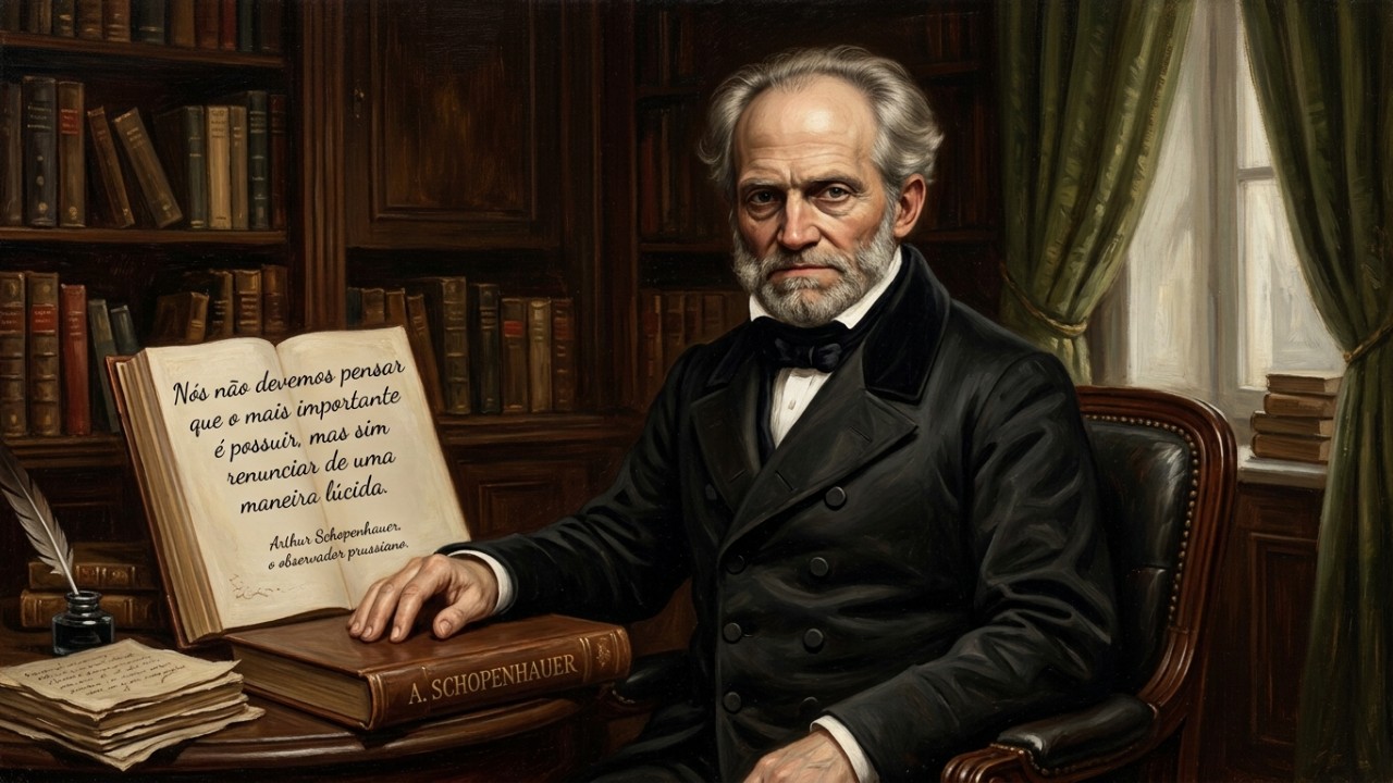 A filosofia de Schopenhauer revela como o desapego das posses materiais é o caminho para uma vida mais lúcida. – Imagem gerada por IA