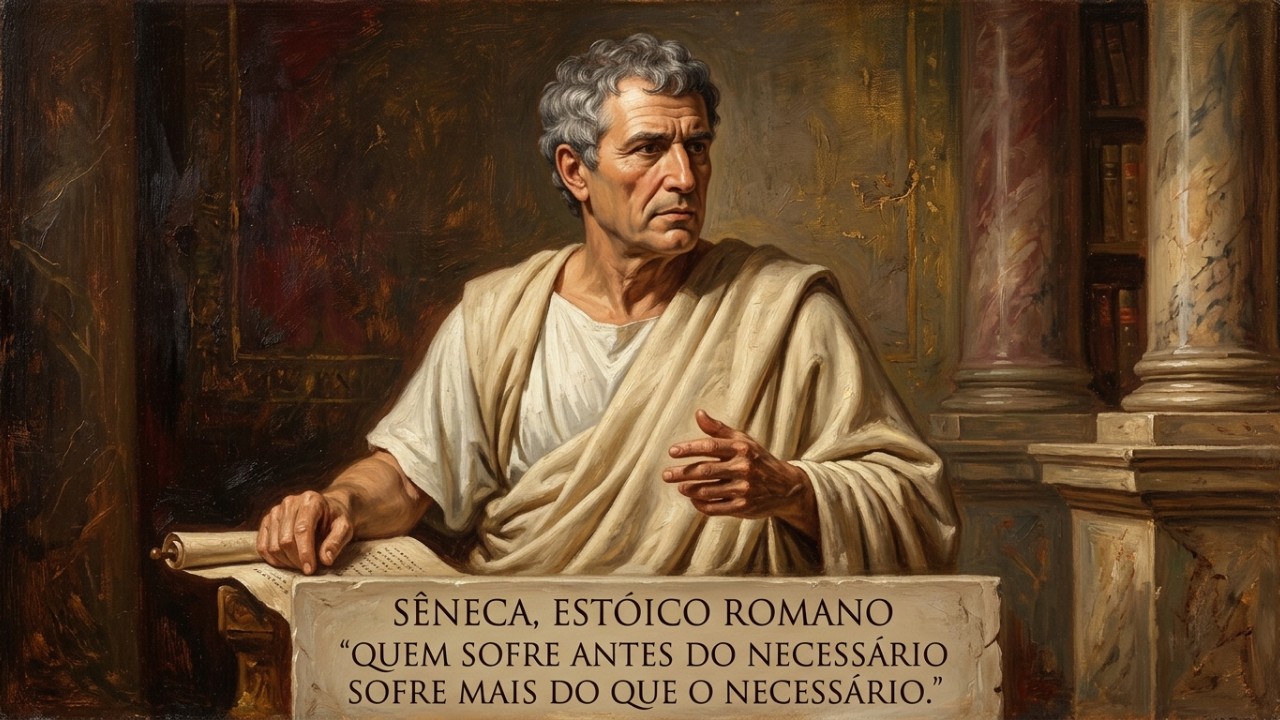 O ensinamento de Sêneca sobre a tranquilidade da alma é o caminho para neutralizar o sofrimento gerado pela antecipação de problemas. – Imagem gerada por IA