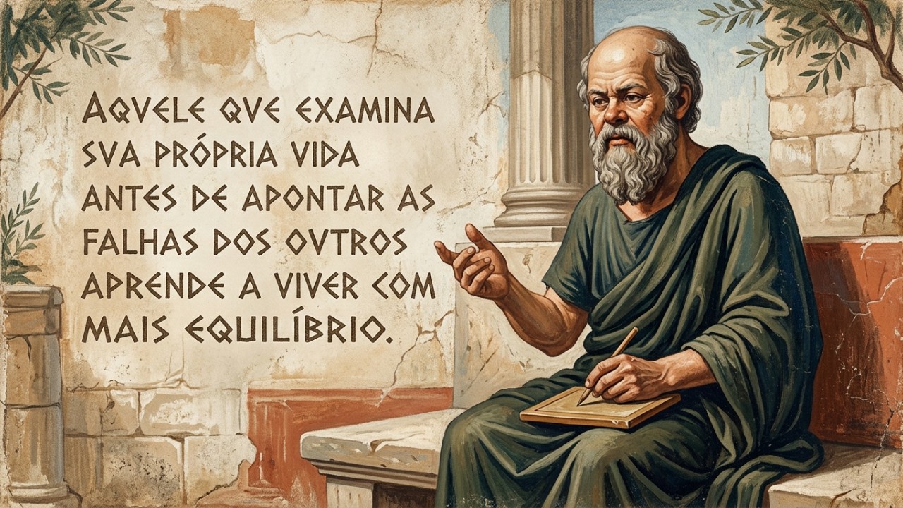 O autoexame proposto por Sócrates é a chave para desarmar impulsos agressivos e cultivar o equilíbrio nas interações cotidianas. – Imagem gerada por IA
