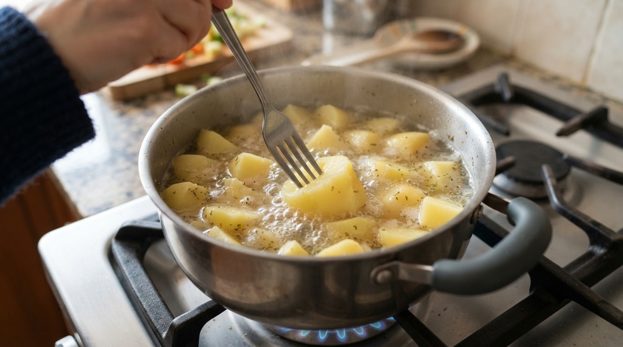 A técnica é mais útil para batatas inteiras ou cortadas em pedaços médios destinados a saladas, purês e acompanhamentos.