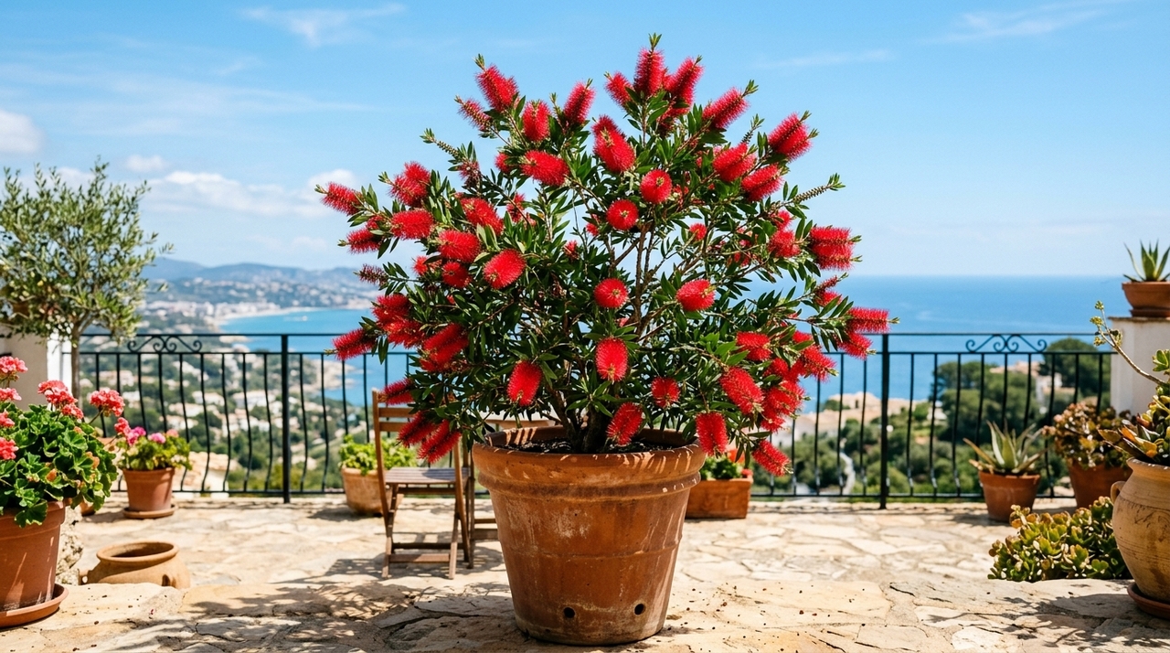 O calistemo deve receber pelo menos seis horas diárias de sol direto para formar uma floração intensa.