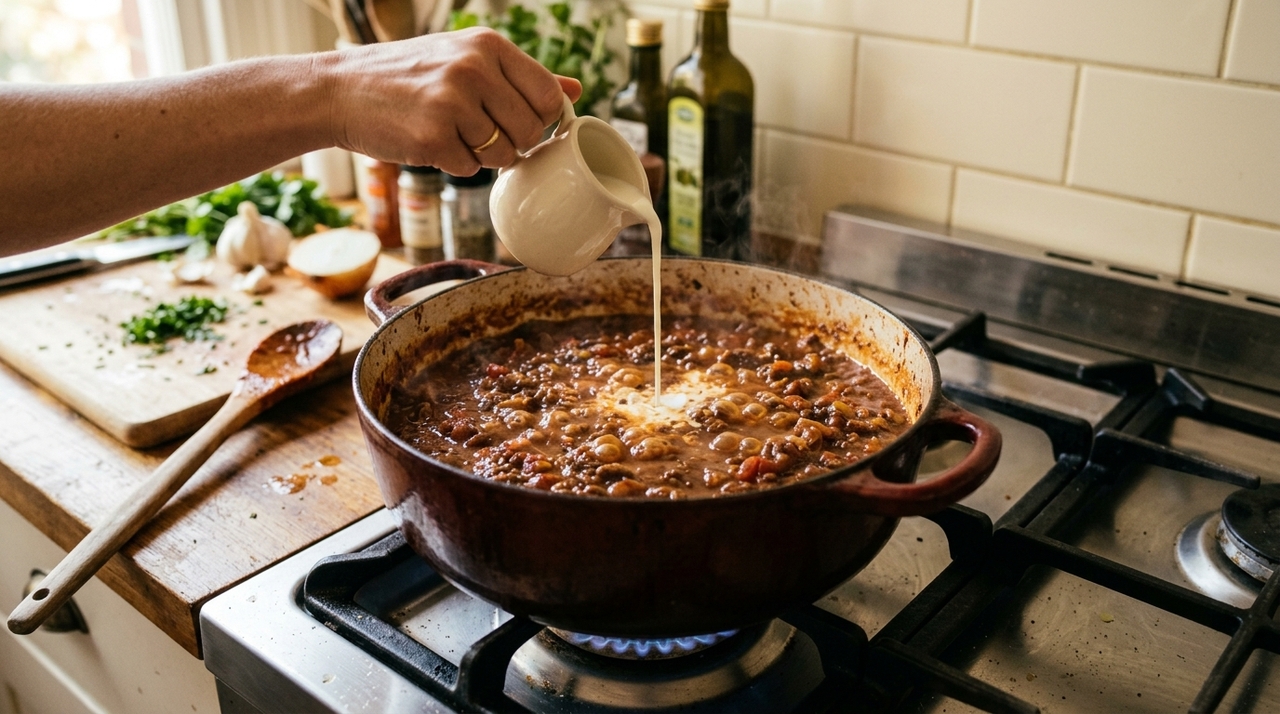 O soffritto é preparado com cebola, cenoura e aipo picados finamente.